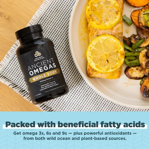 Vista 3 de Ancient Nutrition Omegas de cuerpo entero, ALA, DHA, EPA, de pescado capturado en la naturaleza Apoya una respuesta saludable al estrés oxidativo