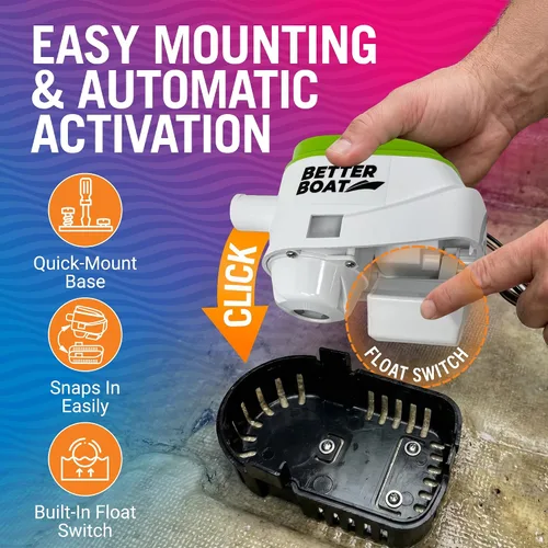 Vista 2 de Bombas de sentina automáticas para barcos 12 V 750 GPH Bomba de sentina automática sumergible con interruptor de flotador integrado, salida de 3/4