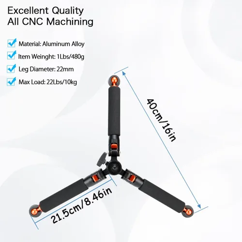 Vista 5 de Monopie de cámara Koolehaoda de aluminio con base de trípode de metal. 6 secciones 18-69 pulgadas ajustables, diámetro de pata Φ28mm, hasta 13lbs