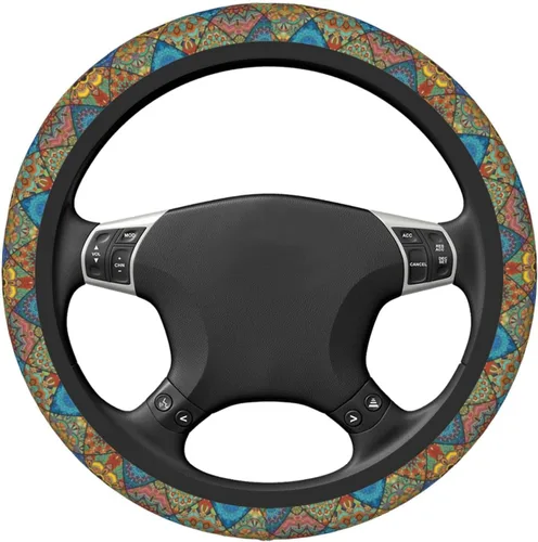 Vista 3 de Funda Universal para Volante de Automóvil con Mandala Bohemio de 15 Pulgadas de Neopreno Accesorios de Protección y Decoración