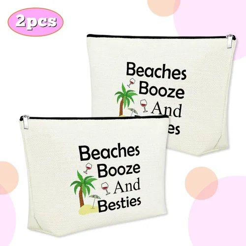 Vista 3 de Mxrymvu Regalos de playa para mujeres, bolsa de maquillaje, regalos para amantes de la playa, 2 piezas beige., Casual