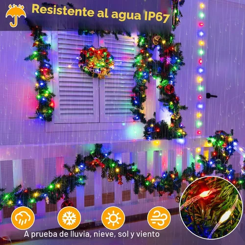 Vista 4 de Ollny Luces de Navidad para exteriores, 600 LED de 197 pies, luces multicolor para árbol de Navidad IP67, luces de hadas enchufables con control