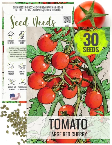 Seed Needs Semillas de tomate para plantar tomates cherry rojos grandes, reliquia sin OMG y variedad indeterminada sin tratar para plantar un huerto