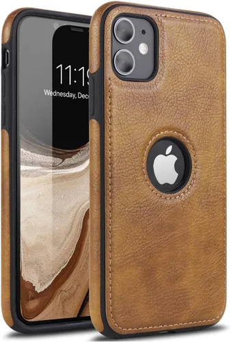 Vista 9 de Funda de cuero retro para iPhone 11 contraportada contraportada suave TPU Business Shell teléfono caso (negro, para iPhone 11)