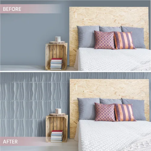 Vista 5 de Paneles de pared decorativos 3D texturizados para decoración de pared interior y exterior. Tableros de diseño. Paquete de 12 azulejos.