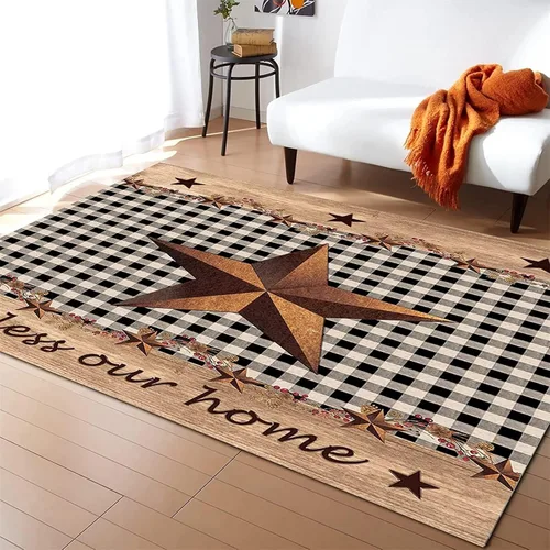 Vista 12 de Alfombra vintage con estrellas negras y marrones de 6 x 8 pies, alfombra de área con estrella dorada, tridimensional, retro, para sala de estar