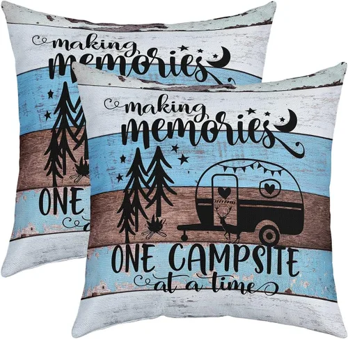 Vista 11 de Juego de 2 fundas de almohada de 16 x 16 pulgadas, fundas de almohada decorativas de camping feliz para decoración de caravanas para sofá cama Multi