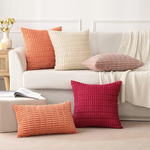 Vista 158 de MIULEE- Juego de 2 fundas de pana suave para cojín; diseño a rayas estilo bohemio, moderno, rural; decoración costera p/verano, hogar, sala de Azul