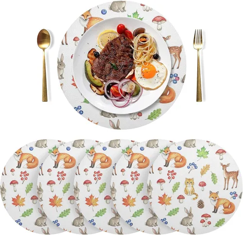 Vista 3 de Watercolor Woodland Animals Foxes PVC Plate Mat, Non Slip Heat Place Mat for Kitchen one sizex1