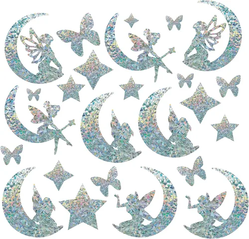 Vista 10 de GORGECRAFT 19 calcomanías de trébol para ventana de arco iris, cristal de cuatro hojas, no adhesivas, anticolisión, calcomanías de la suerte