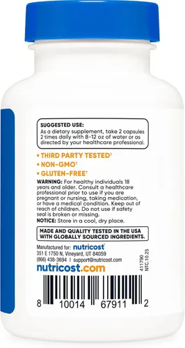 Vista 4 de Nutricost Alpha GPC 600 mg, 60 cápsulas vegetarianas - Sin OMG y sin gluten, 300 mg por cápsula