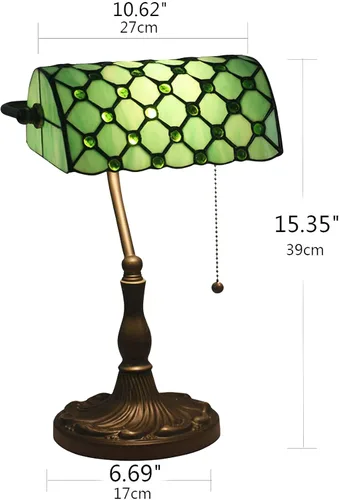 Vista 5 de Bankers Lamp Green Tiffany Antique Table Vintage Glass Retro with Pull Switch E27 Bedside Office Light for Desk Livingroom