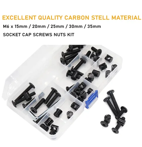 Vista 3 de binifiMux Juego de 10 tuercas hexagonales M6 x 0.394 in, tornillos negros M6x15mm, para muebles, camas y armarios