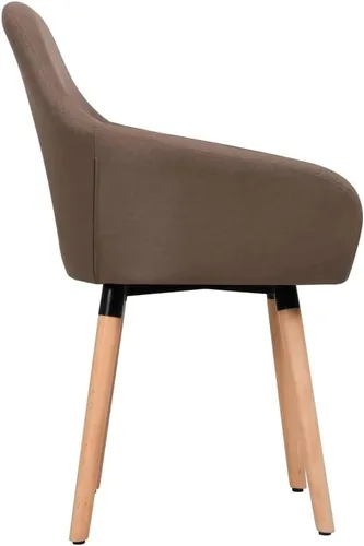 Vista 2 de Modern Dining Chairs for Dining Room, Brown Fabric Upholstered Kitchen Chairs, Solid Wood Legs, Easy Assembly