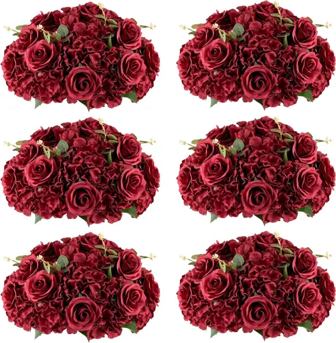 Vista 25 de Bolas de flores de rosas rojas para centros de mesa: 10 piezas de centros de mesa de flores de diámetro de 11.8 pulgadas para mesas en decoración