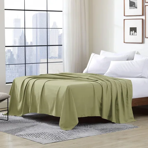 Vista 22 de Cathay - Sábanas planas de seda individuales de suave poliéster de lujo, Agua (Aqua), talla Queen