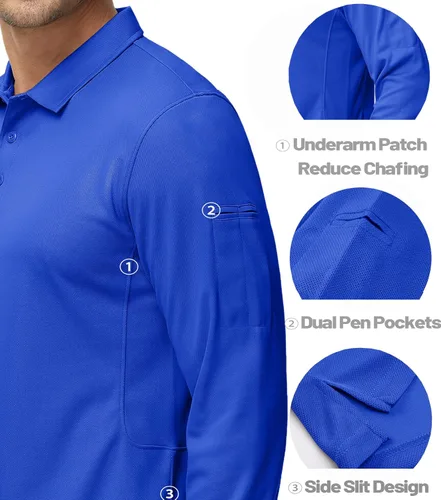 Vista 4 de MAGCOMSEN Camisas polo para hombre, 3 botones, secado rápido, manga larga, tácticas, camisa de golf