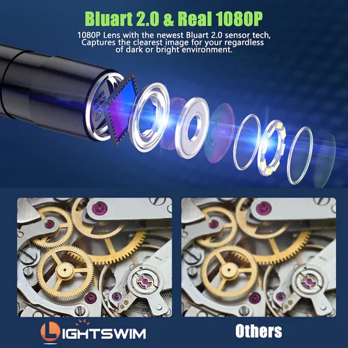 Vista 4 de Boroscopio Digital HD Industrial, Lightswim Cámara de Inspección Endoscópica IPS 1080P de 4.3" con Serpiente Impermeable IP67 de Mano
