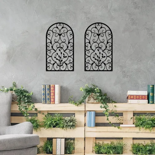 Vista 5 de Resama 2 piezas de decoración de pared para el hogar, decoración de pared de metal rústico, diseño de arco de ventana, esculturas modernas de pared