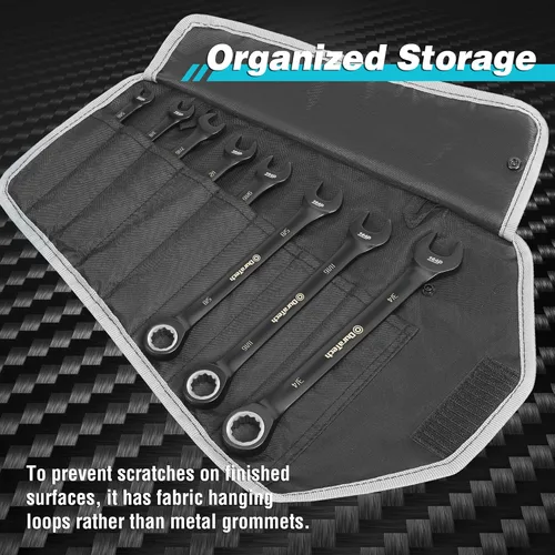 Vista 6 de DURATECH Juego de llaves combinadas de trinquete, 144-P, trinquete doble apilado, 8 piezas, SAE, 5/16 pulgadas a 3/4 pulgadas, acero CR-V, chapado