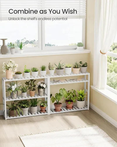 Vista 4 de SONGMICS Estantería de bambú para baño, con 3 niveles ajustables para plantas, de montaje en pared o de pie, para la sala de estar, balcón, cocina