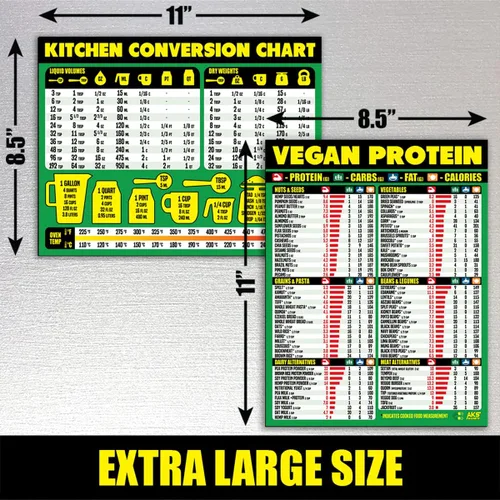 Vista 5 de Tabla de conversión de cocina y paquete de combinación de hojas magnéticas de proteínas veganas – Extra grande y fácil de leer guías de referencia