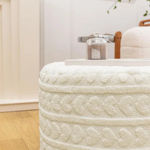 Vista 7 de Puf otomano redondo de 20 x 14 pulgadas, reposapiés con estampado de corazón suave para sala de estar, cómodo puf de suelo, moderno relleno