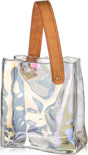 Vista 12 de Florero de bolso de cristal para flores, floreros de ámbar para centros de mesa, florero de bolsa de cristal con asa de cuero, floreros pequeños