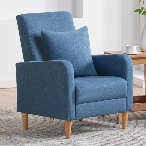 Vista 11 de COLAMY Mid-Century - Silla decorativa tapizada moderna con almohada trasera y patas de madera maciza, sillón acogedor de tela para sala de estar