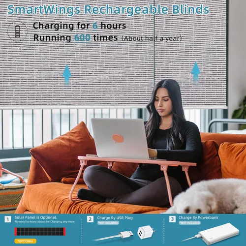 Vista 2 de SmartWings Persianas inteligentes motorizadas con control remoto, persiana enrollable opaca automática que funciona con hilo Alexa Homekit Google