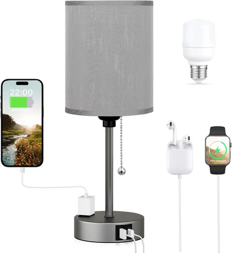 Vista 30 de Lámparas de noche pequeñas, 3 modos de color, blanco roto 3000K 4000K 5000K Lámparas de dormitorio con puertos USB C y A, lámparas de mesa de cadena