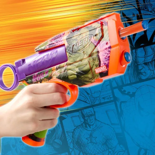 Vista 13 de Nerf Marvel Hulk Dart Blaster 4 dardos de espuma Nerf N1 Diseños de piel inspirados en Hulk Regalos para llenar calcetines navideños