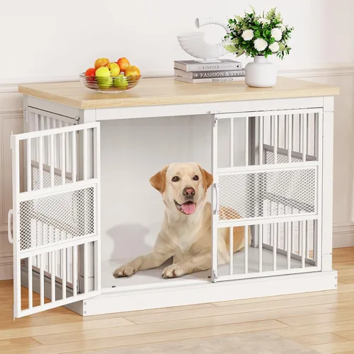 Vista 14 de VOPEAK Mueble rústico para jaula de perros de 40 pulgadas, jaula resistente con bandejas extraíbles para perros pequeños y medianos, jaula