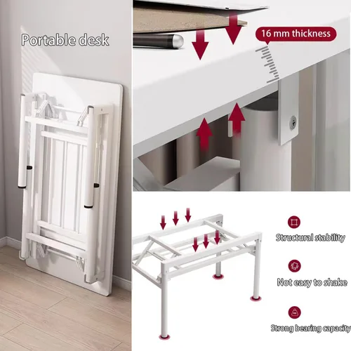 Vista 4 de Escritorio plegable, escritorio plegable de 31.5 pulgadas para espacios pequeños, escritorio plegable para computadora que ahorra espacio, diseño