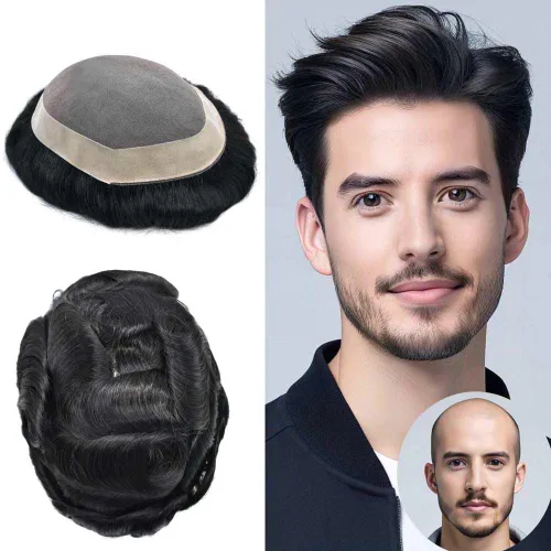 Hombres Toupee Cabello Humano Durable Fine Monofilamento Toupee para hombre Línea capilar Natural Hombres Hairpiece Sistema de Cabello Humano