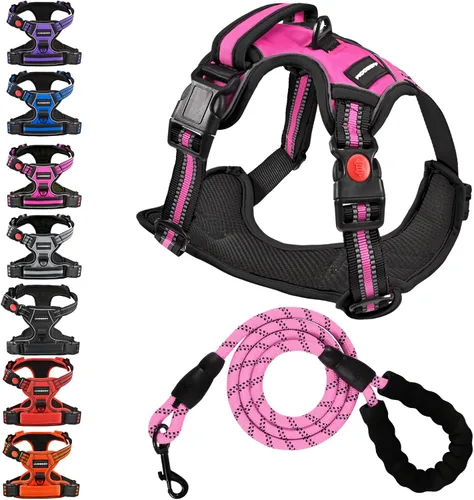 Vista 10 de Arnés para perro sin tirón y correa - Chaleco ajustable suave y acolchado, chaleco Oxford reflectante con asa de fácil control para perros pequeños