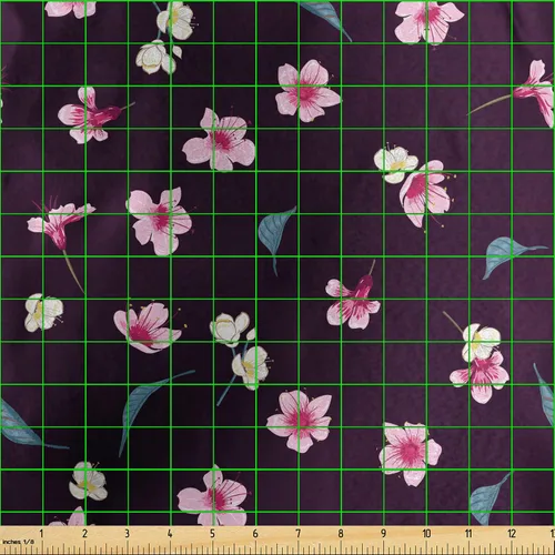 Vista 3 de Ambesonne Cherry Blossom Fabric by The Yard, Spring Night Sakura Yozakura Pattern on Nocturnal Background, Decorative Satin Fabric for Home Textiles