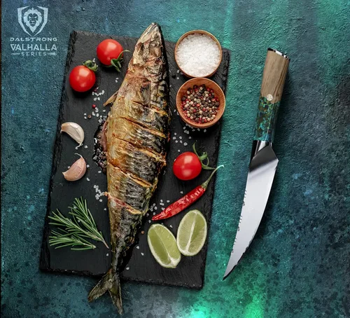 Vista 9 de Dalstrong Cuchillo de filete – 6.5 pulgadas – Serie Valhalla – 9CR18MOV HC Steel – Cuchillo de cocina para regalo de resina celestial y mango