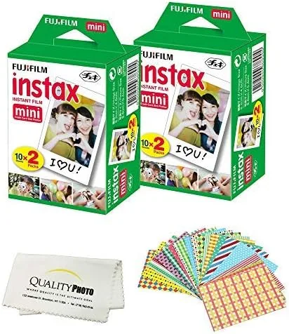 Vista 3 de Fujifilm Película instantánea Instax Mini compatible con cámaras Instax Mini 8/9/11/12, incluye calcomanías de marco y paño de microfibra