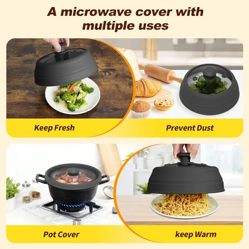 Vista 6 de FPVIER Cubierta plegable para salpicaduras de microondas - Tapa ventilada de silicona y vidrio con mango de fácil agarre, se ajusta a platos