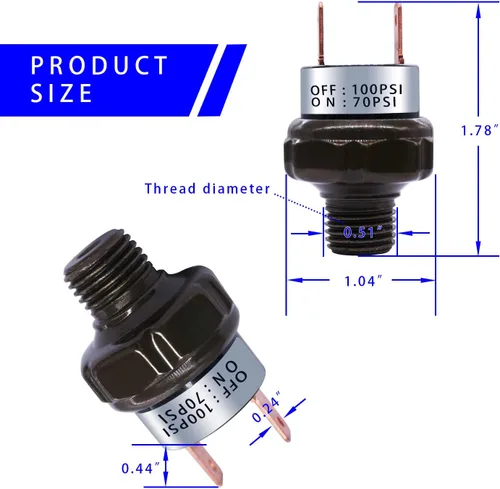 Vista 3 de mankk Interruptor de presión de aire 70-100 PSI Rosca 1/4 "NPT 24V 12V DC Compresor de aire Interruptor de presión para tren de bocina de aire