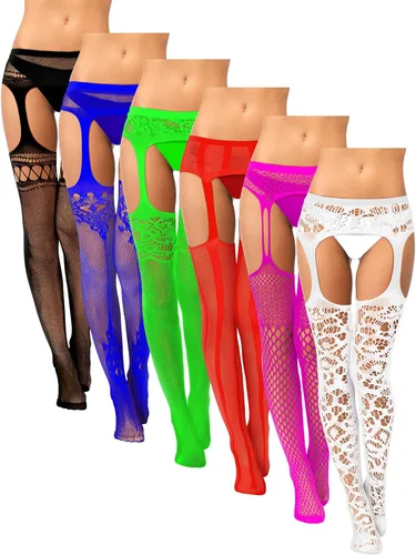 6 pares de medias de red para mujer, medias altas hasta el muslo, medias con tirantes para mujeres y niñas
