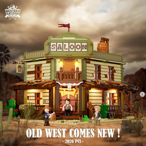 Vista 2 de FUNWHOLE Western-Saloon Lighting - Juego de ladrillos de construcción - The Old West Saloon - Juego de modelos de construcción de luz LED, 2026