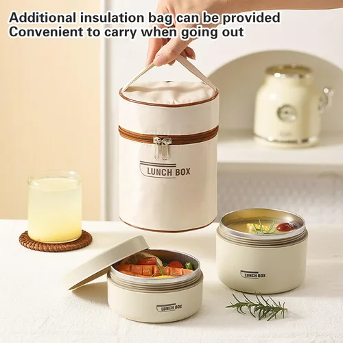 Vista 6 de Fiambrera de comida caliente a prueba de fugas de acero inoxidable contenedor de almuerzo conjunto contenedor aislado con bolsa para adultos