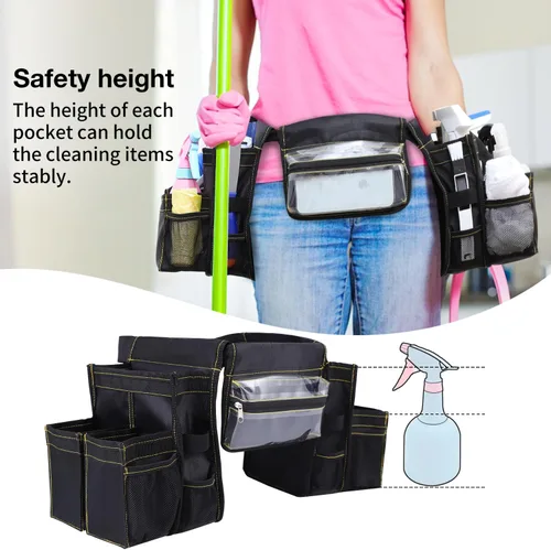 Vista 3 de Cinturón de herramientas de limpieza, cinturón de limpieza de velocidad, suministros de limpieza, cinturón de cintura ajustable, bolsa de limpieza