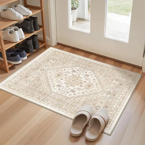 Vista 100 de zesthome Alfombras de área de 5 x 7, lavables a máquina, para sala de estar, dormitorio, resistentes a las manchas, vintage, de gran área, Beige