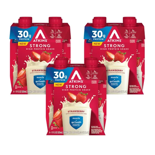 Vista 12 de Atkins Strong High Protein Shake, Vanilla Flavored, 30g Protein, Low Carb and Low Sugar Shake, Keto Friendly, Gluten Free, Muscle and Gut Health