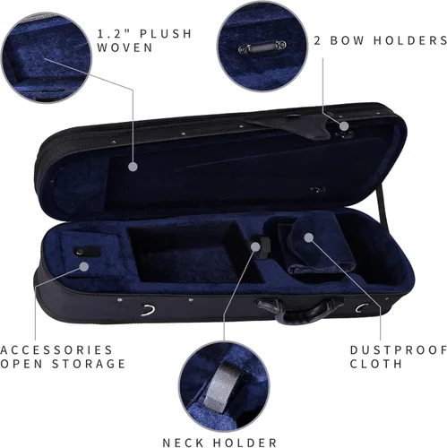 Vista 5 de Estuche básico, profesional, rígido, liviano, con forma triangular, para violín, de la marca ADM , Talla full