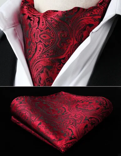 Vista 7 de HISDERN Corbatas Ascot para hombre, set de corbata y pañuelo de bolsillo Paisley con estampado floral clásico, corbata autoajustable para hombre
