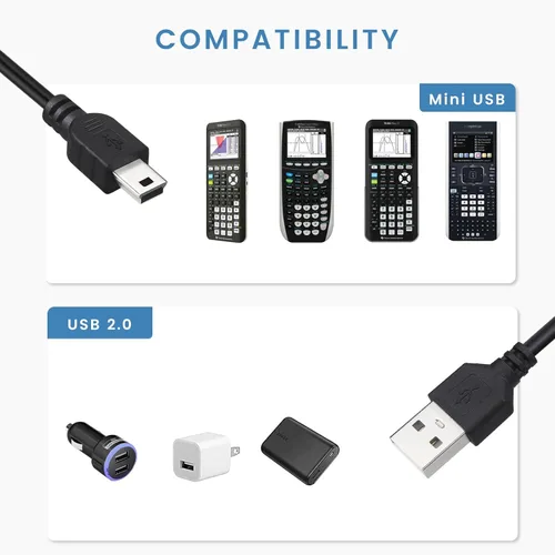 Vista 2 de Cargador compatible con la calculadora gráfica TI-84 Plus CE, TI-Nspire CX/CX CAS, cable de carga de 3 pies